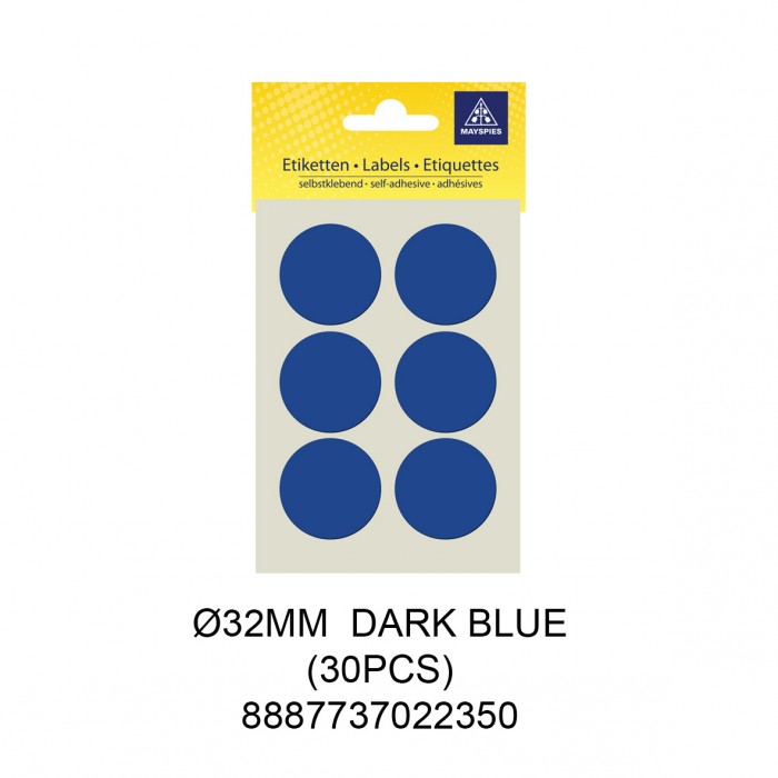 MAYSPIES MS032 COLOUR DOT LABEL / 5 SHEETS/PKT / 30PCS / ROUND 32MM DARK BLUE